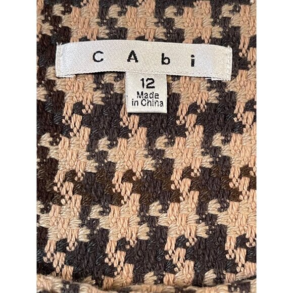 Cabi Women’s Houndstooth Knit-Sleeve Full Zip Jacket Size 12 Lined Black Tan - Picture 2 of 10